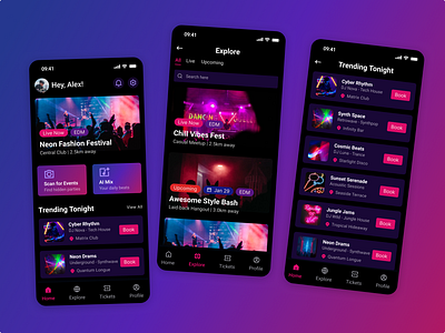 Music & Party Event App – A Dark UI Experience minimal ui