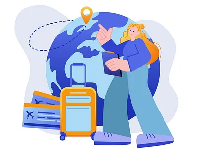 Travel Plan 2D Animation 2d adventure animation cartoony style flat globe illustration journey map motion passport plane suitcase tickets tourism travel travel plan trip vacation woman