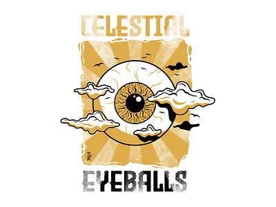 Celestial Eyeballs - t-shirt illustration alternative fashion apparel cartoon clouds eyeball halftone illustration lowbrow retro sky surreal t shirt tshirt