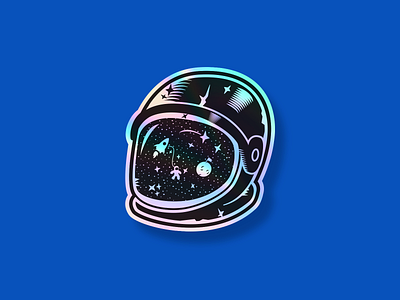 Space Age (Holographic Sticker) black fun helmet holograph holographic illustration simple space spaceman spaceship sticker stickermule texture vector white