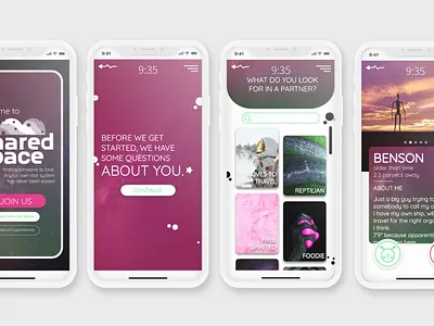 Shared Space - A Dating App for Extraterrestrials app concept app design branding bright color pallette colorful contrast dating app design illustration illustrator type typography ui ui design ux ux design