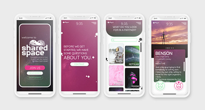 Shared Space - A Dating App for Extraterrestrials app concept app design branding bright color pallette colorful contrast dating app design illustration illustrator type typography ui ui design ux ux design