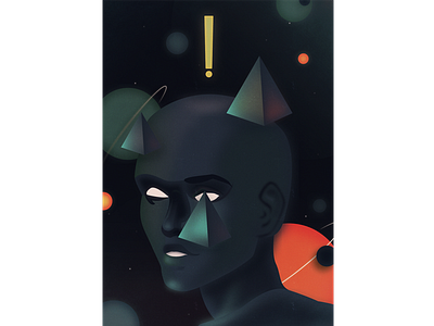 chaos head human illustration planet pyramid space stars