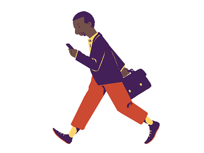 Commuting 2d character color design flat illustration mobile walk