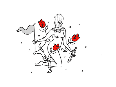 Revolution in Socks abstract character flash illustration line mask procreate roses