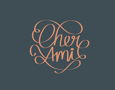 Cher Ami Logo cursive design green hand lettered handmade script typography