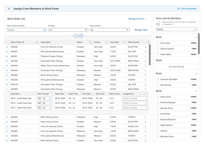 Assign Crew Members to a Work Order desktop sap ui design