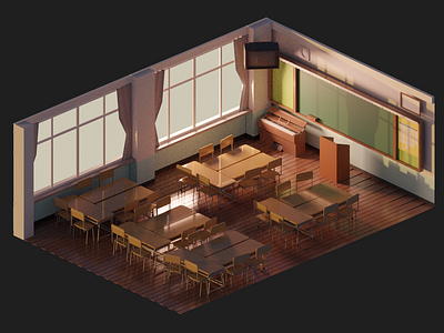 Korean Elementary School 3d art 3dillust 3dillustration blender isometric illustration lowpoly orthographic retro school
