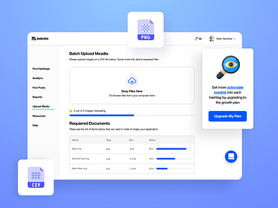 Hashtag and Batch Upload Dashboard analytics analytics app app b2b clean desktop flat hashtags instagram interaction iphone minimal popup product design responsive saas ui ux web web app