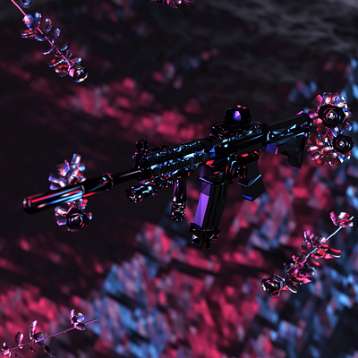 Cease Fire. 3d 3d art album art artgrab.io artist blender blender3d blendercycles cover art fire glass gun lights metal music pearlscent render rose space trap