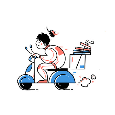 Express delivery art batterycart boy car character deiver design food illustration man motorbike people scooter takeout