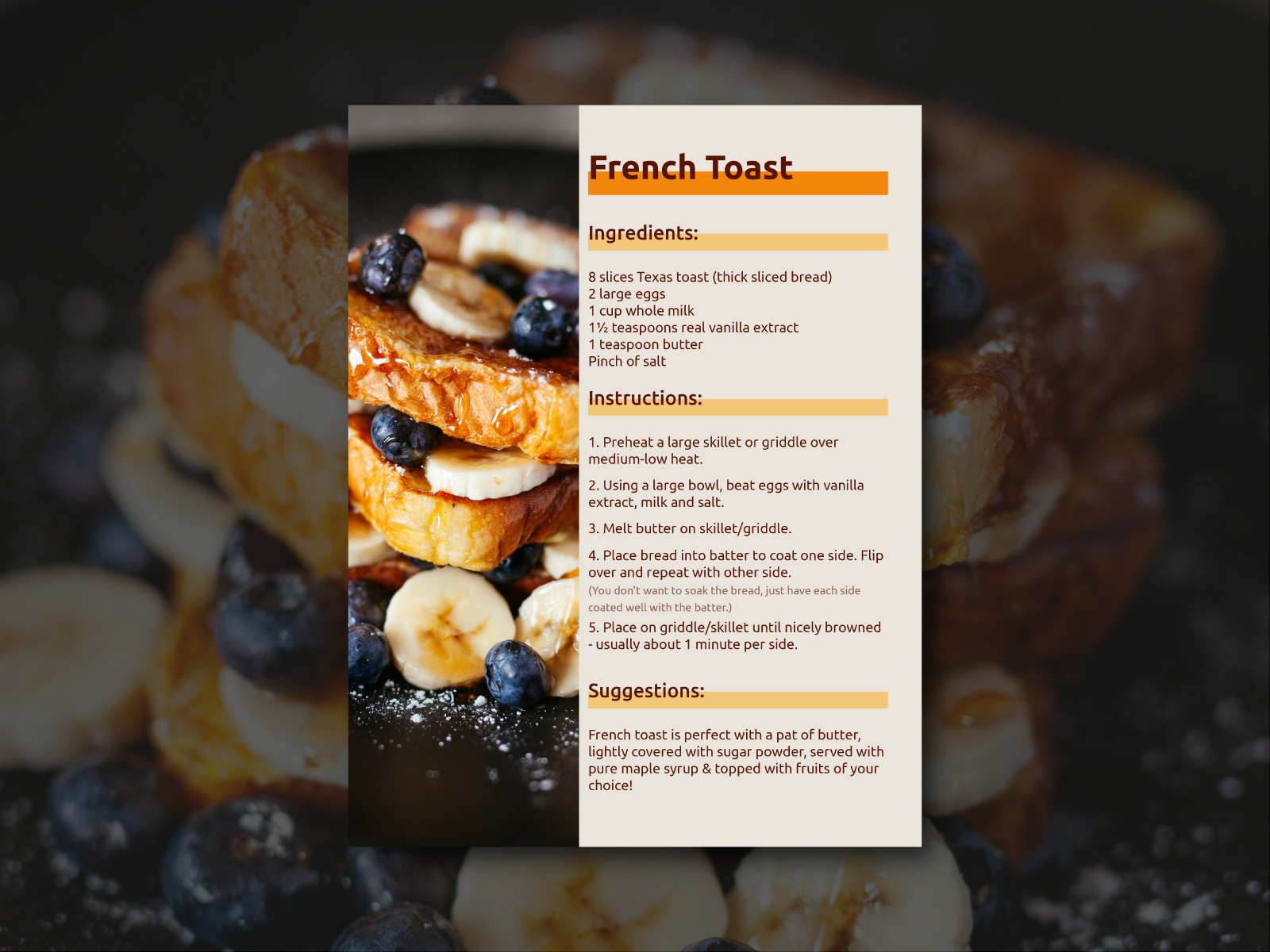 Example of French Toast Recipe Card