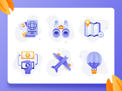 Travel Startup Icons 1 2d booking app flat flight holiday hot air baloon icon design icon set map modern money exchange passport plane startup travel travel app travel startup ui ux vacation