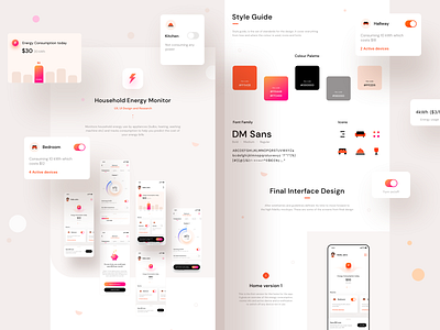 Household Energy Monitor on BEHANCE app application design behance behance project case study illustration icons minimal mockups neel planning prakhar presentation sharma smart home temperature knob settings typography design system ui interface designer ui kit userflow ux architect