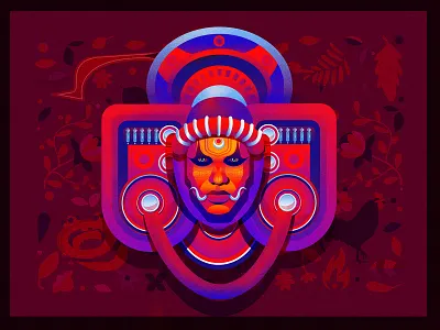 Theyyam art colorful fire floral illustraion kerala spiritual theyyam tribe