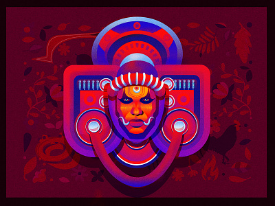 Theyyam art colorful fire floral illustraion kerala spiritual theyyam tribe