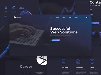 Dark Theme for IT Sanctuary website blue computer contact dark design development gradient icons it laptop logo minimal site software typography ui ui design uiux ux website