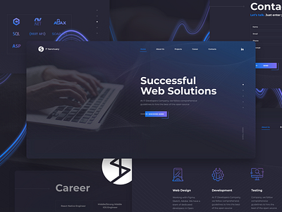 Dark Theme for IT Sanctuary website blue computer contact dark design development gradient icons it laptop logo minimal site software typography ui ui design uiux ux website