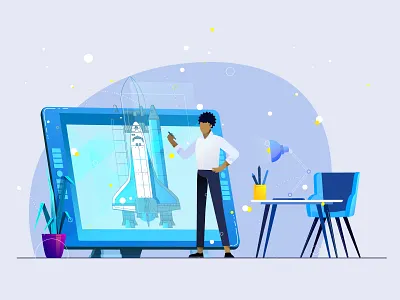 Design & constructing 2d animation aftereffects animation character character animation colors details employee gradient illustration motion office plants rocket vector wacom
