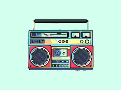 Boombox boombox cassete illustration music player retro tape recorder vintage