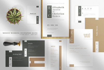 Modest Wedding Invitation Suite anniversary bride card cards designs diy elegant feminine groom invitation invitations invite minimal modern party printtemplate template wedding card wedding invitation weddings