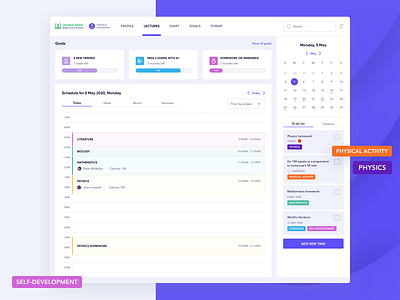 Educational web platform - Lectures & Schedule activity feed calendar calendar ui design e commerce education education app education website interface tasks ui user experience user inteface user interface design ux web