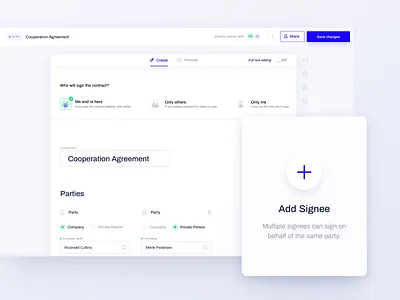 Contractbook - Document View agreement agreements contract contract management contractbook document editor lifecycle party product design redesign sign signature signee task tasks ux ux ui