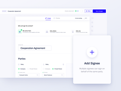 Contractbook - Document View agreement agreements contract contract management contractbook document editor lifecycle party product design redesign sign signature signee task tasks ux ux ui