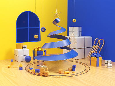 Christmas Flashback 3d 3d art animation c4d christmas cinema4d clean colors design illustration redshift render tree