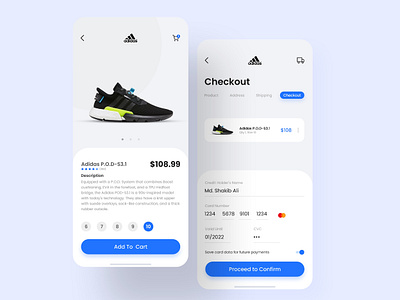 Product Checkout add to basket add to cart adidas app apple car check out checkout clean credit card credit card checkout ecommerce ecommerce app payment payment app product shoes shoes app ui ux