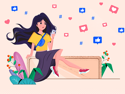 Instagram girl character characterdesign concept design follow followers girl girl illustration hashtag heart illustration instagram like media social vector