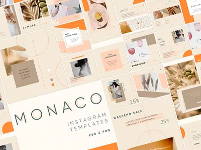 MONACO - Instagram Posts & Stories banner blog branding design fashion instagram instagram post instagram stories instagram template mood photoshop png psd psd design psd template social media stories template