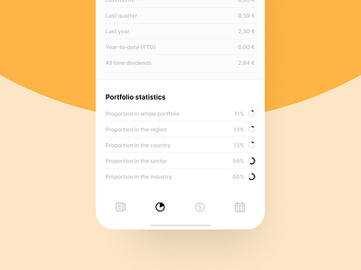Personal Finance App – Stock Statistics app cards chart data dividends earnings finance financial personal finance portfolio statistics stock table