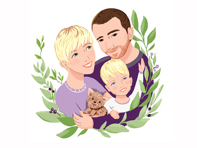 Family portrait cartoon child couple dogs family greenery illustraion kid logo photoshop portrait zerowaste