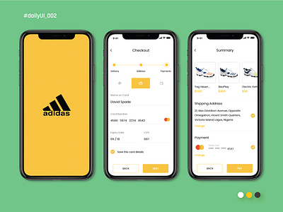 Credit Card Checkout Page Design for Mobile App addidas challenge accepted checkout checkoutpage cleandesign concept design creditcard dailyui 002 dailyuichallenge dailyuidesign designapp mobile app design mobile ui solid color uidesign uiinspirations uxdesign uxresearch xd design xddailychallenge