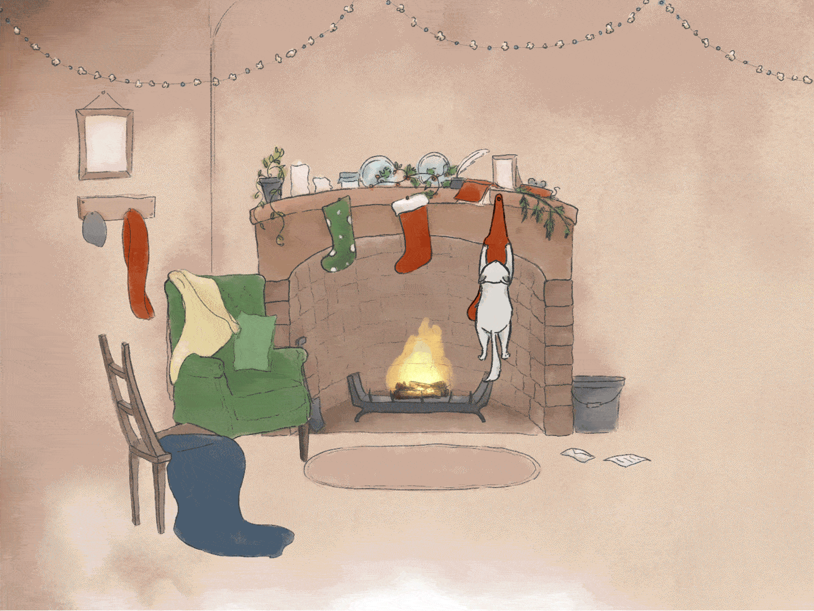 Christmas Cat cat animation cat falling cat illustration christmas card cute animals fireplace frame by frame holiday card photoshop animation