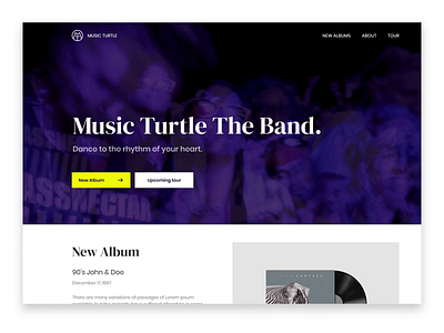 Music band Web UI album animation band branding clean ui dance design event figma gif hero landing mp4 music musical new party ui web design website