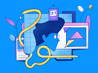 Remote Working article calendar cartoon character character design cover cover design design designer desktop illustration illustrator medium article nature pencil remote remote work ui ux writing