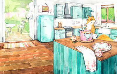 'Cooking Skills' and a Fox aquarelle character design children book illustration childrens illustration cute animal cute art fox illustration illustration art watercolor