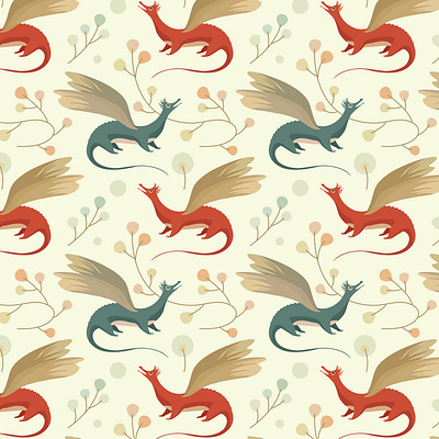 Seamless Dragons pattern character cute animal design seamless pattern