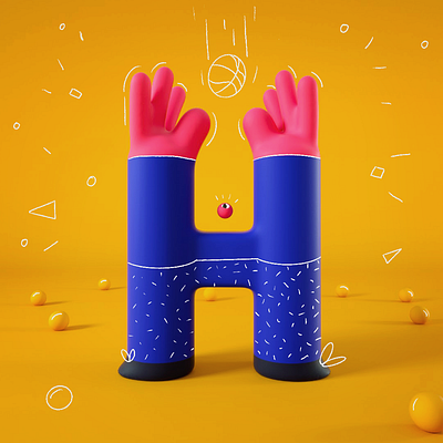 H 2d 36 days of type 36days 3d basketball character character design cinema4d illustration mixed octane player typography