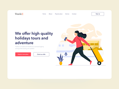 Travel Agency Header Concept!. 2k20 agency branding character concept creative header header exploration header illustration holiday illustraion kshuvon landingpage travel trip planner typography ui ux web website design