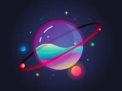 Space Fever bounce glass illustration liquid neon pink planet space sticker