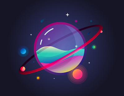 Space Fever bounce glass illustration liquid neon pink planet space sticker