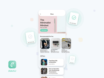Clutterfree - Plans achievements app clean design home house household ios minimalism minimalist plans reading tasks ui