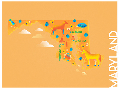 A state a day. #49 - Maryland art bright colors color combinations color palette color study design flat gradient illustration infographic map maryland noise orange poster texture usa vector washington yellow