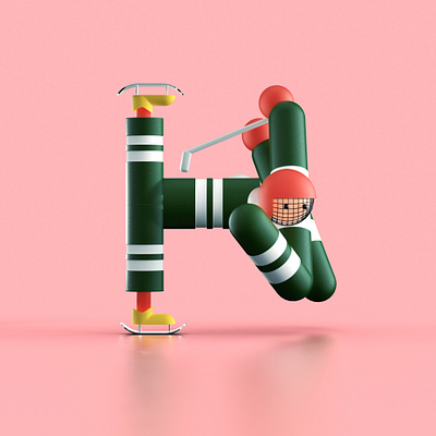 Letter H - 36 days of type 3d arena cg character characterdesign hockey hockey player letter lettering pink render sport