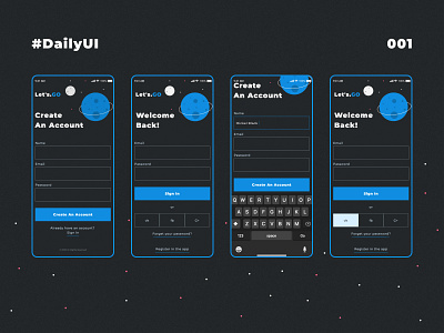 DailyUI • #001. SignUp / SigIn Page 001 app blue daily daily 100 challenge daily ui dailyui dark mode dark theme dark ui mobile ui register form registration registration form sign in sign up ui