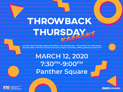 Throwback Thursday Karaoke 90 90s blue circle circles gradient grid karaoke lines memphis red retro throwback thursday triangle white yellow