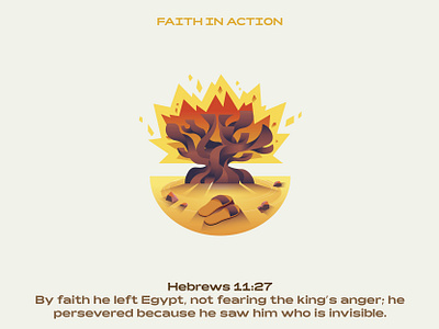 Faith in Action badge bible bible verse burning bush bush design emblem faith fire flat graphic icon illustration ilustracion logo modern moses sanndals vector verse